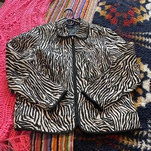 Handmade collared/ quilted zebra zip up jacket